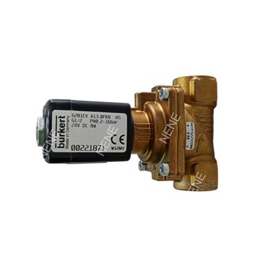 AC220V Solenoid Valve BURKERT Type 6281 00221963 G1 1/4 2/2 Normally Closed Brass Body Manual Override 25.0 Orifice NBR Seal 8W 0.2-16bar -10 to +80 Degrees Celsius