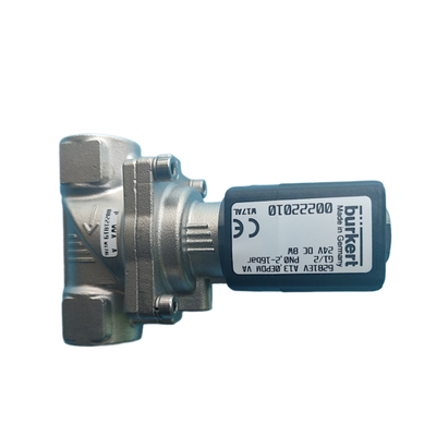 Zawór elektromagnetyczny membranowy Burkert serii 6281 z ręcznym obejściem, 2/2-drożny, NC, odporny na korozję, stal nierdzewna, uszczelka FKM, otwór 20 mm, numery katalogowe 00323977 00323978
