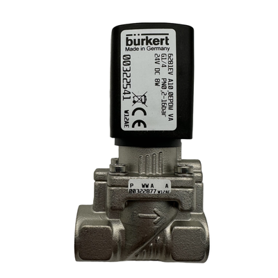 Burkert Typ 6281 Szeroki zakres temperatury Zawór magnetyczny 00322544 00322545 00322546 G3/8 Węzeł 2/2 Normalnie zamknięty ciało ze stali nierdzewnej EPDM Pieczęć 10.0 Otwór przepływowy 8W cewka DC24V / AC24V / AC220V