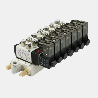 Zespół zaworu elektromagnetycznego Airtac 4V210-08 do sterowania kierunkowego, 7 do 10 stacji, połączony pakiet zaworów, krótka ścieżka przepływu, niskie wycieki powietrza do wielokanałowego systemu sterowania powietrzem