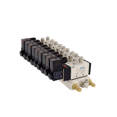 Zespół zaworu elektromagnetycznego Airtac 4V210-08 do sterowania kierunkowego, 7 do 10 stacji, połączony pakiet zaworów, krótka ścieżka przepływu, niskie wycieki powietrza do wielokanałowego systemu sterowania powietrzem