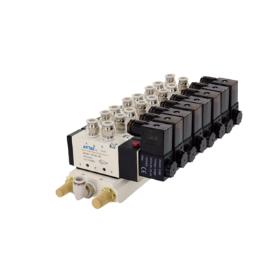 Zespół zaworu elektromagnetycznego Airtac 4V210-08 do sterowania kierunkowego, 7 do 10 stacji, połączony pakiet zaworów, krótka ścieżka przepływu, niskie wycieki powietrza do wielokanałowego systemu sterowania powietrzem