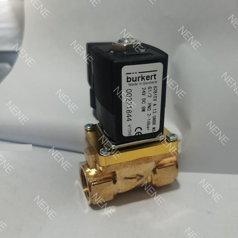 Burkert Solenoid Valve 00221862 6281 Type G1 1/2 2/2 Normally Closed 40.0 Flow Hole NBR Sealed Brass Valve Body DC24V 8W 0.2-16bar -10~+80 ℃